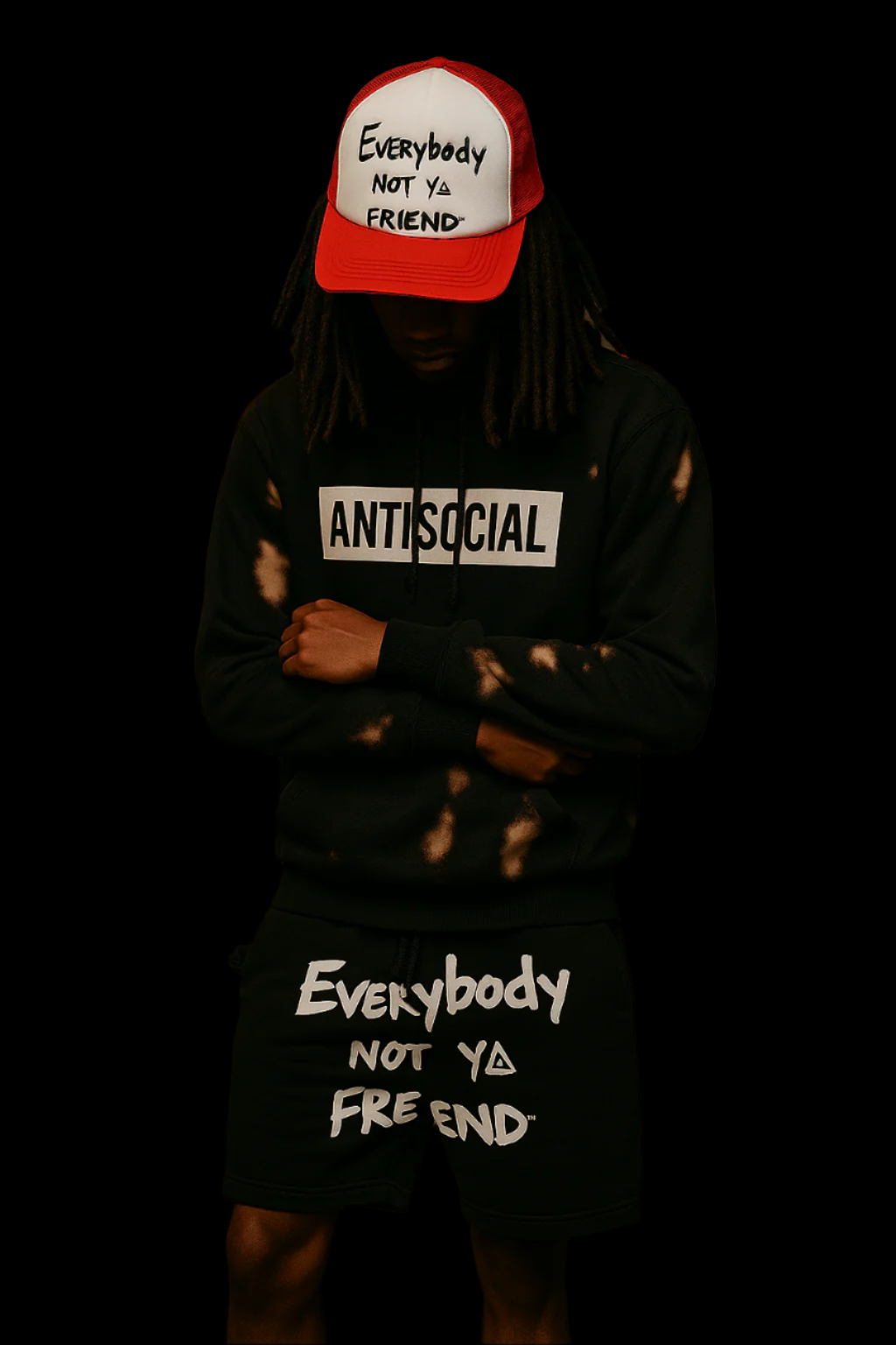 ANT1SOCIAL UNISEX EVERYBODY NOT YA FRIEND SHORTS